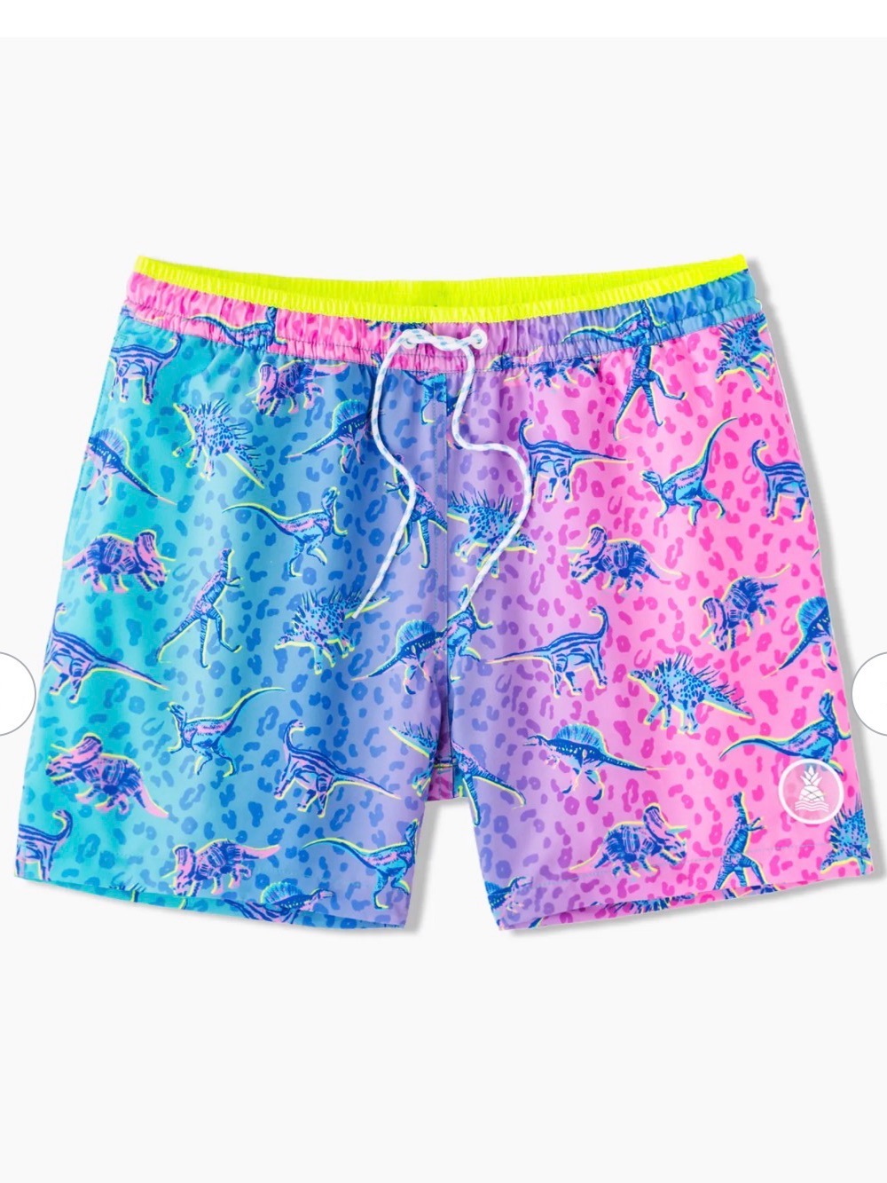 EUC Chubbies pink and blue Dino Swim Trunks with Pineapple Label